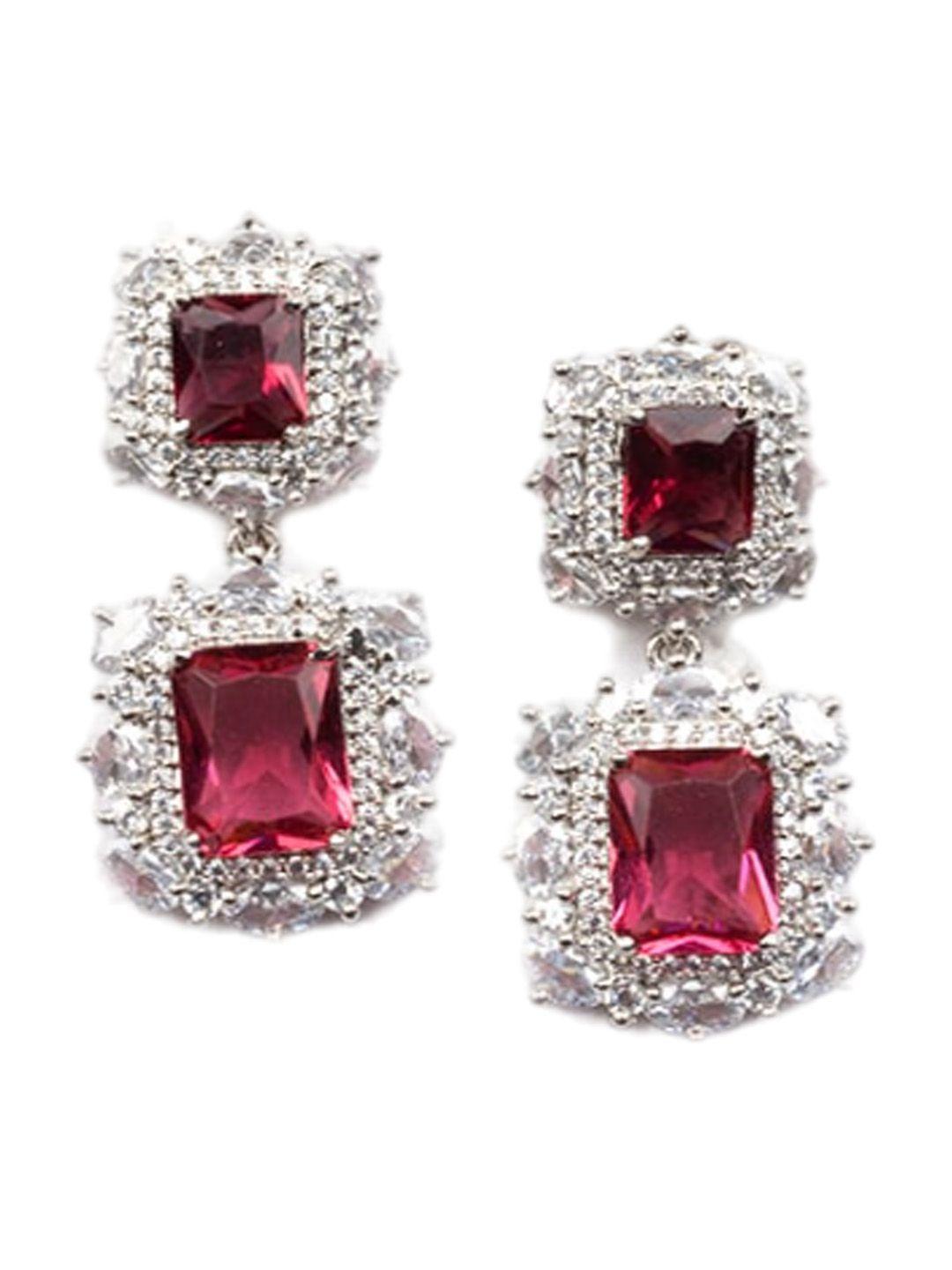 Rhodium Plated Cz Studded Square Pendant Set