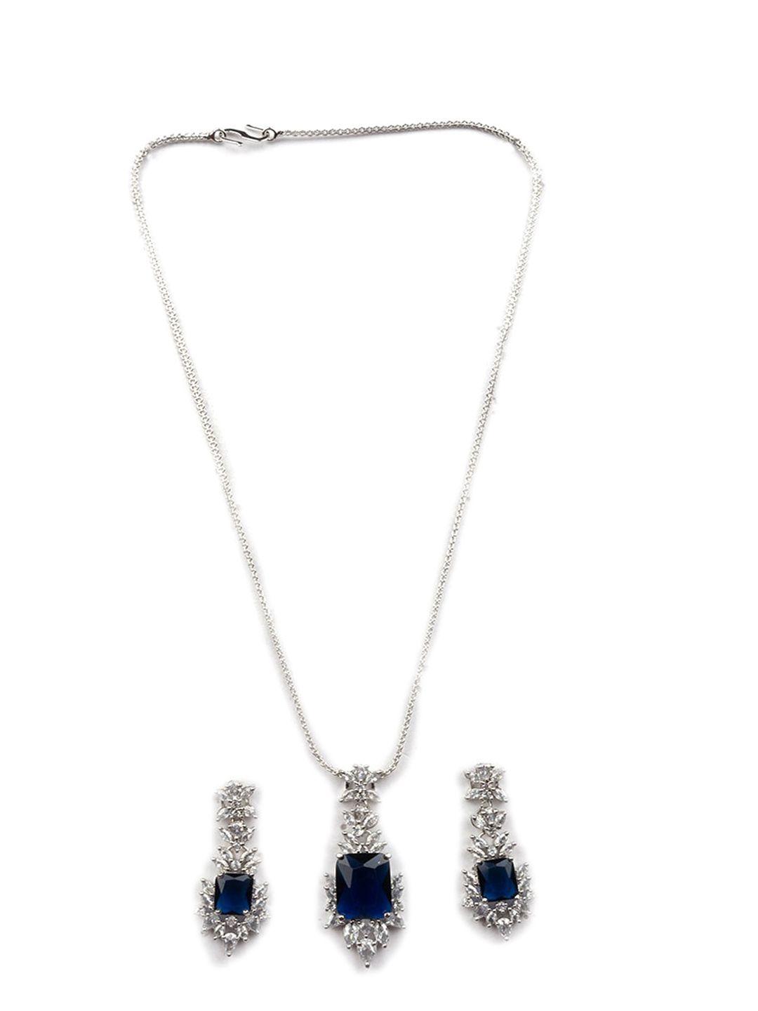 Rhodium Plated Cz Studded Square Pendant Set