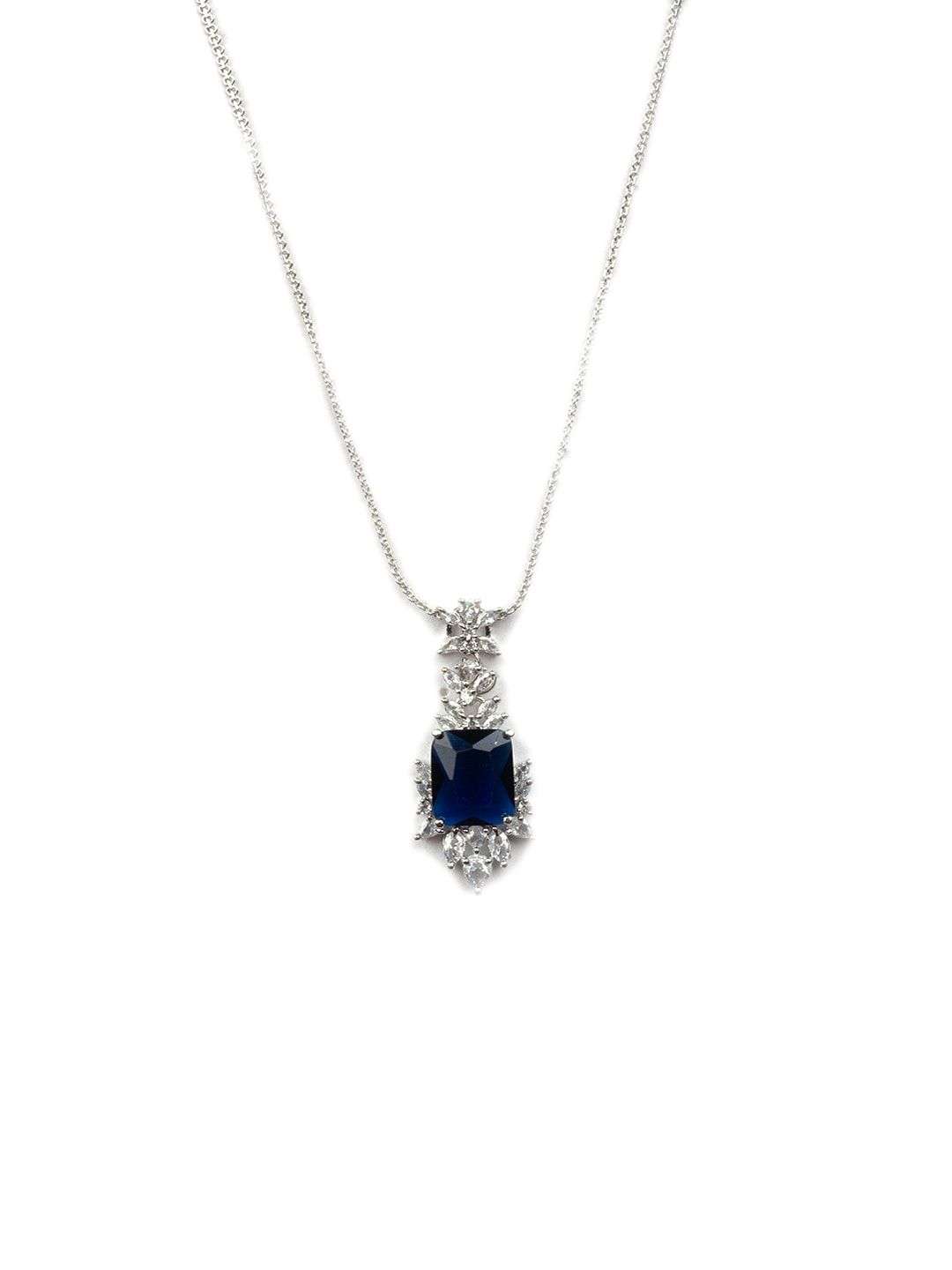 Rhodium Plated Cz Studded Square Pendant Set - Indya