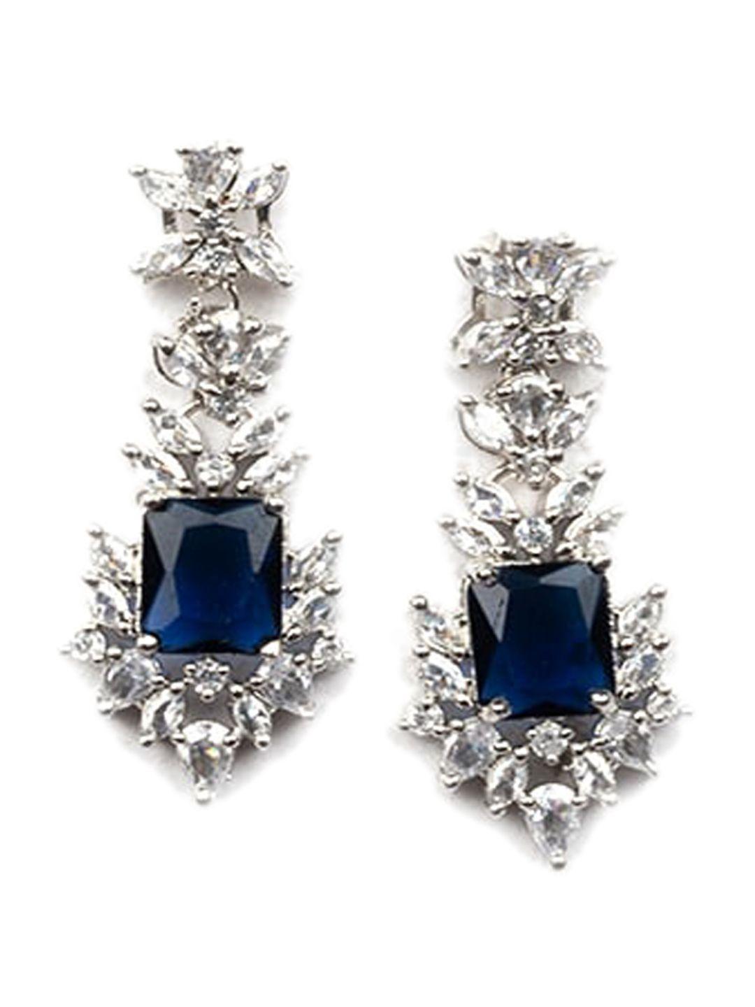 Rhodium Plated Cz Studded Square Pendant Set