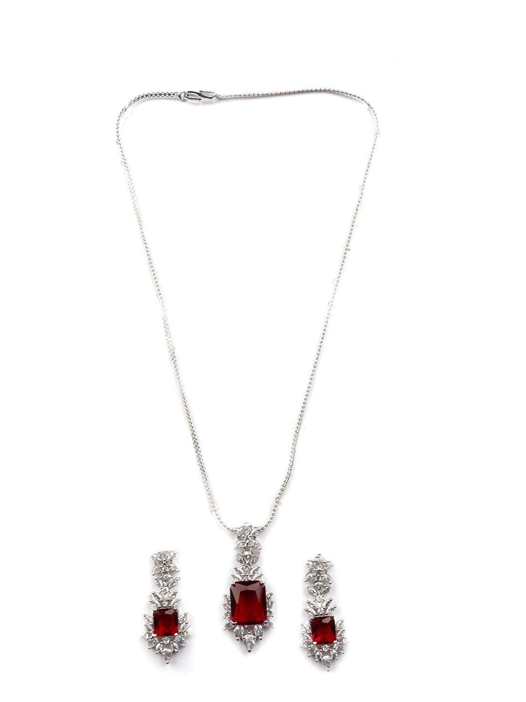 Rhodium Plated Cz Studded Square Pendant Set