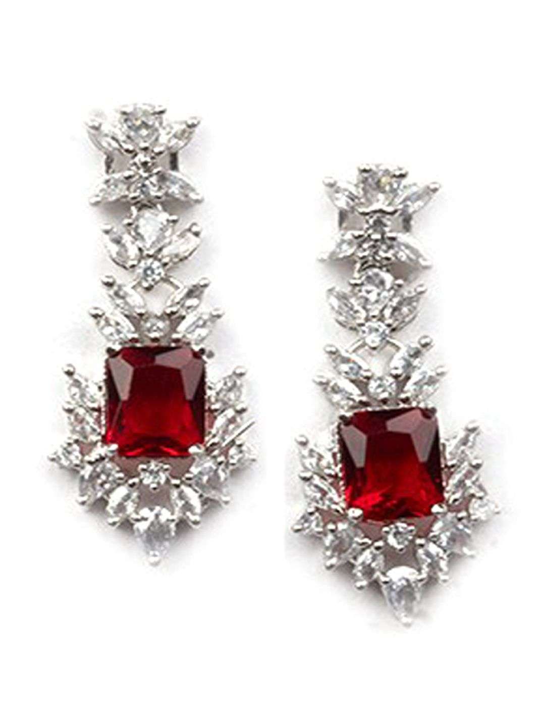 Rhodium Plated Cz Studded Square Pendant Set - Indya
