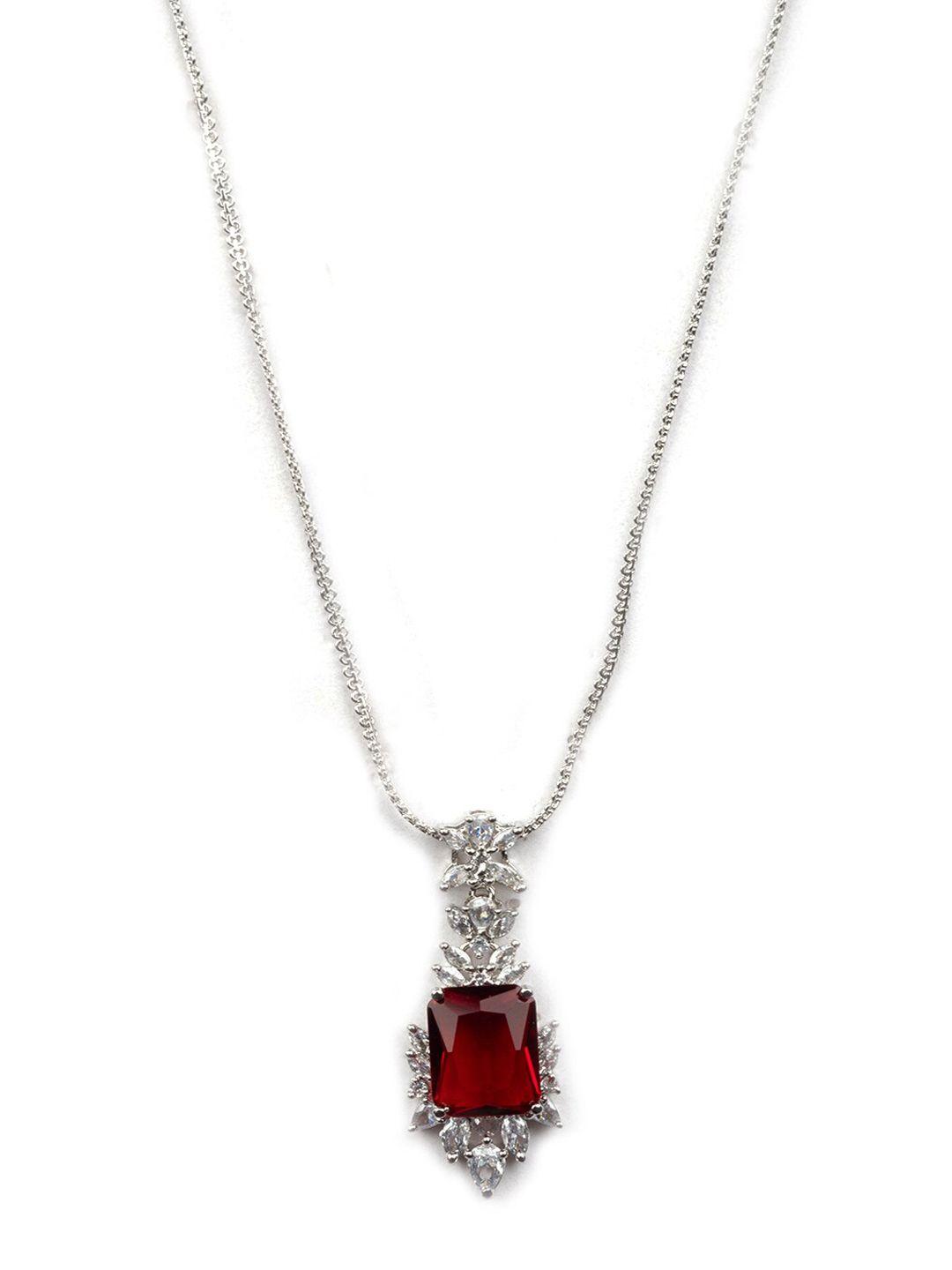 Rhodium Plated Cz Studded Square Pendant Set
