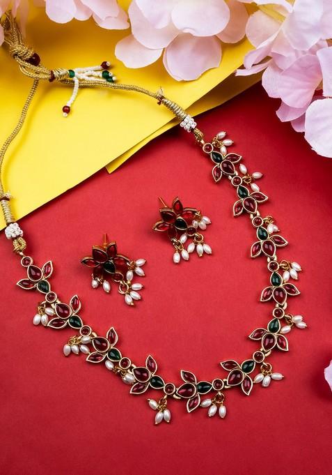 Gold Plated Studded Jewellery Set