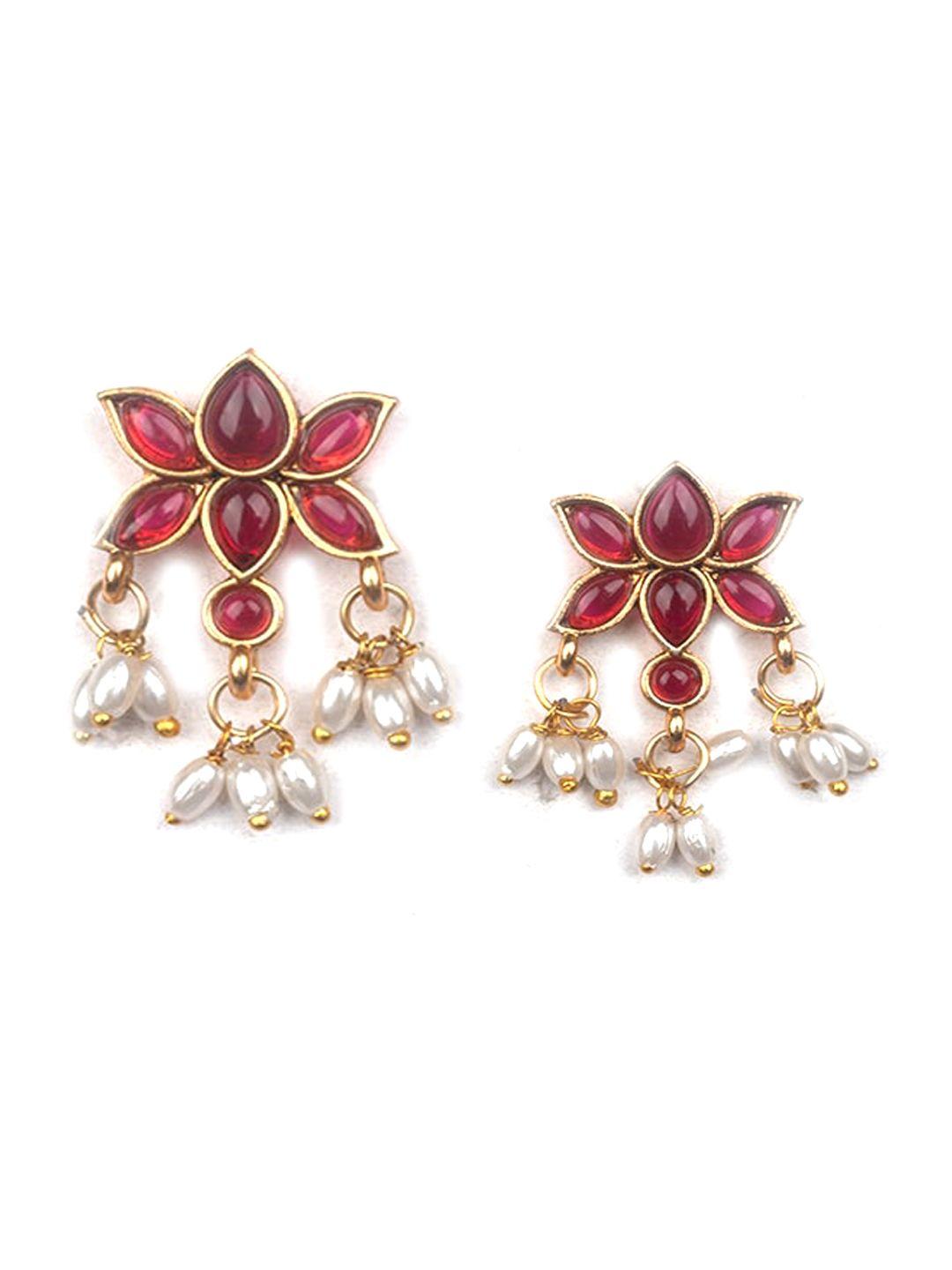 Gold Plated Stones Studded And Beaded Jewellery Set