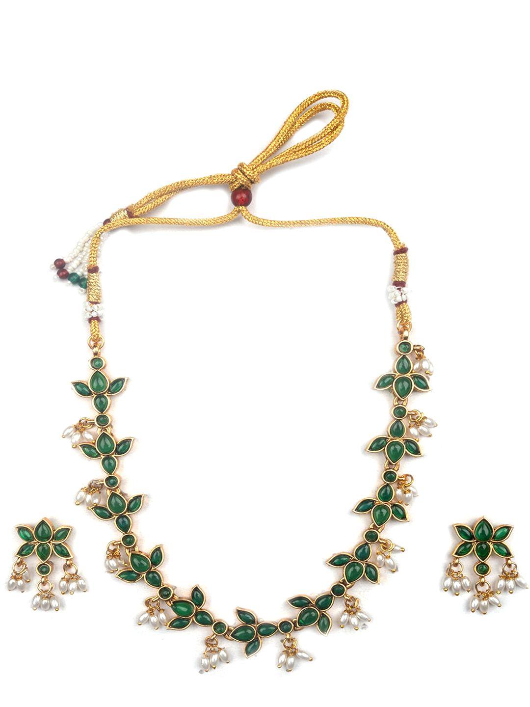 Gold Plated Stones Studded And Beaded Jewellery Set