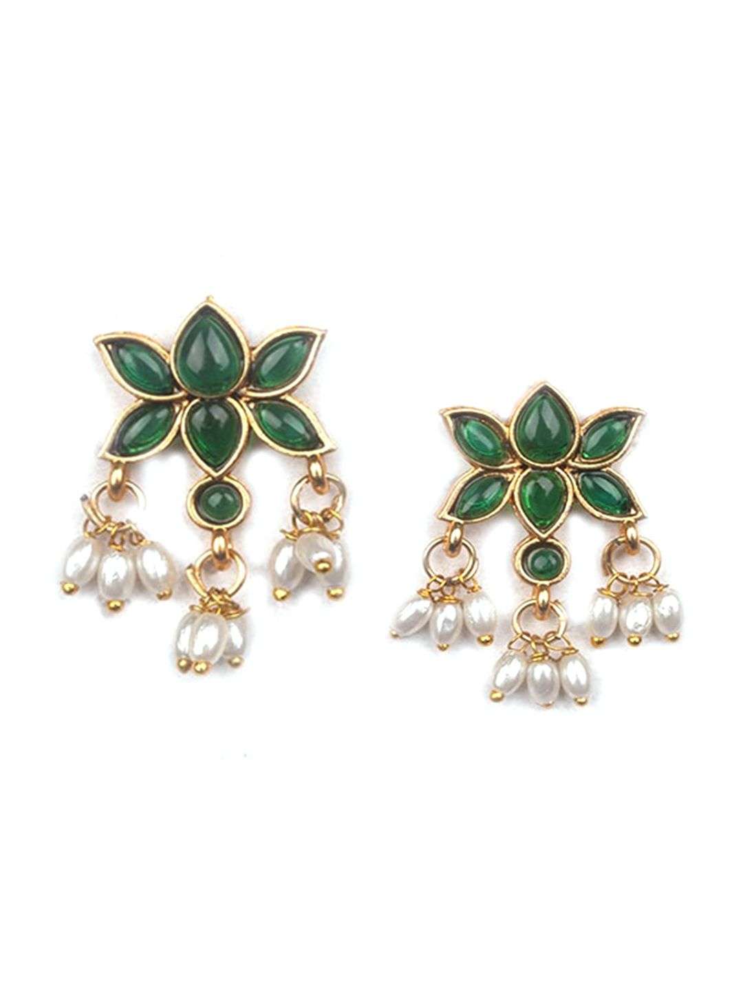 Gold Plated Stones Studded And Beaded Jewellery Set - Indya