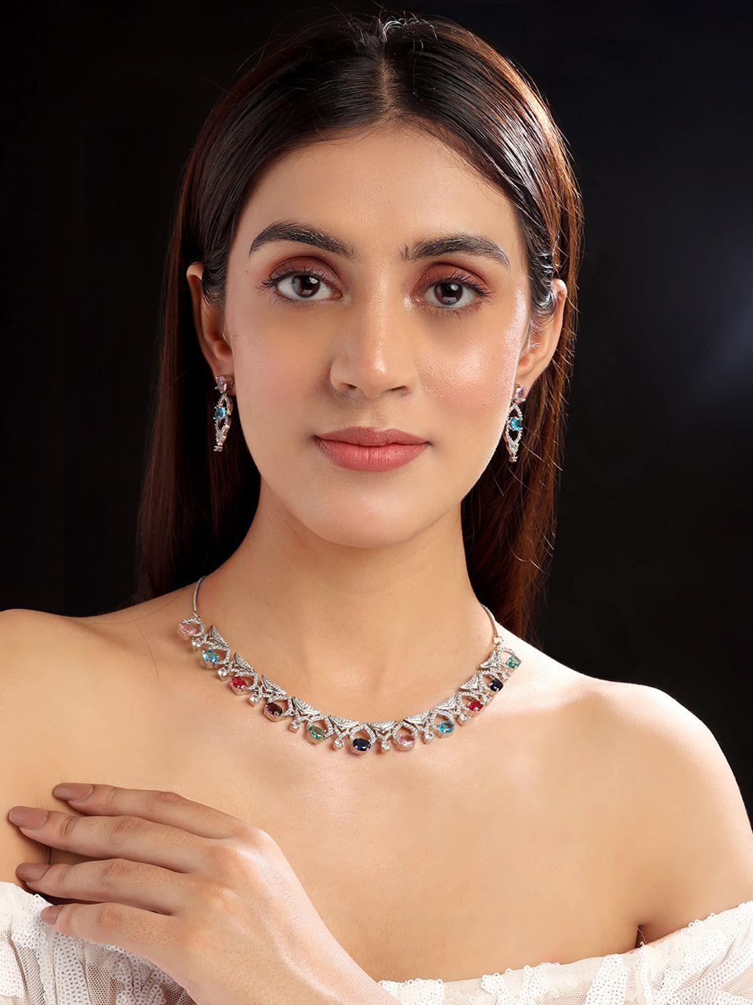 Rhodium Plated Cz And Ad Studded Jewellery Set