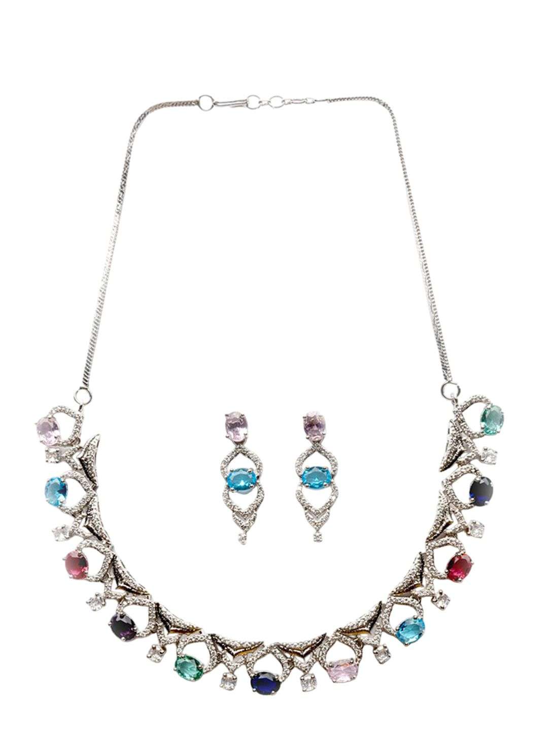 Rhodium Plated Cz And Ad Studded Jewellery Set - Indya