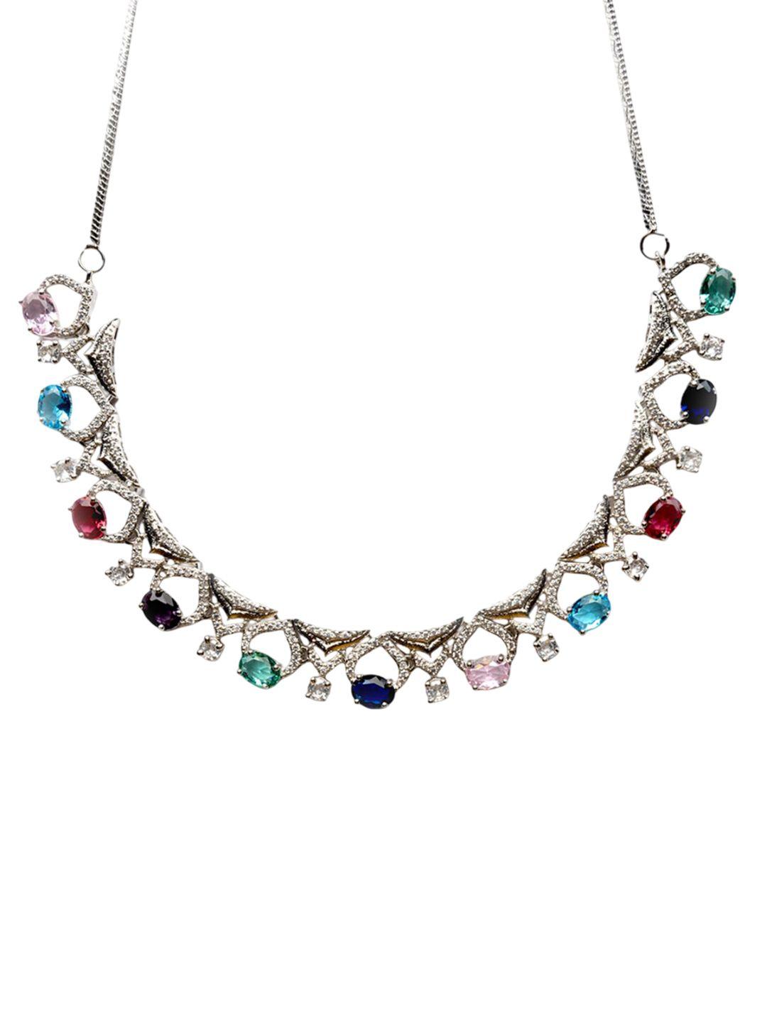 Rhodium Plated Cz And Ad Studded Jewellery Set