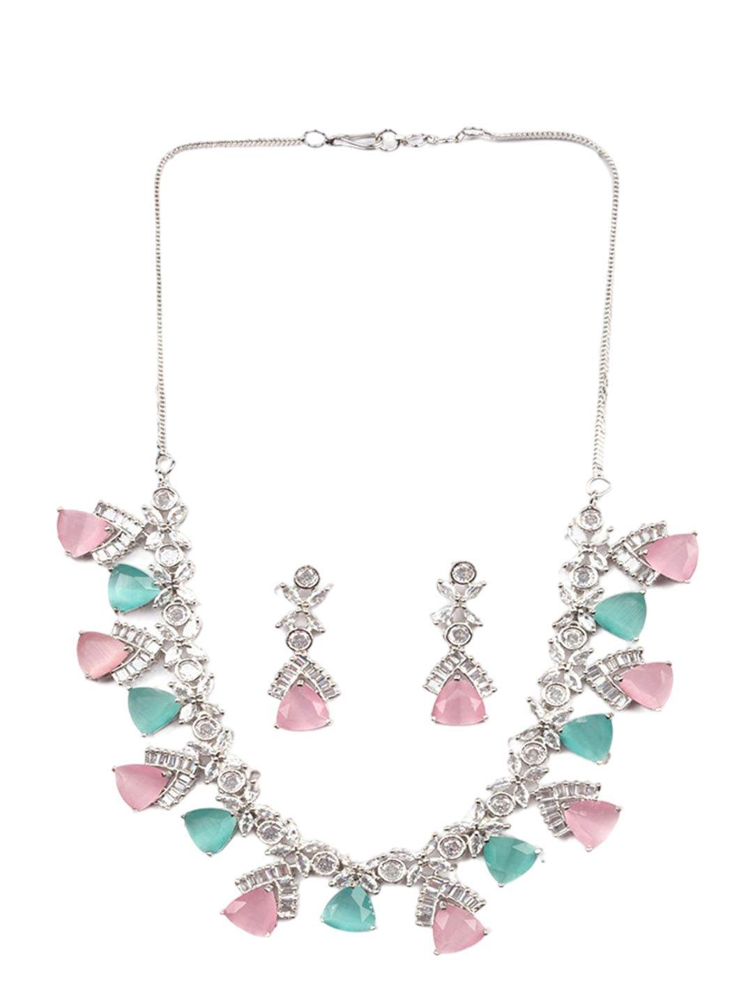 Silver Plated Cz And Ad Studded Jewellery Set