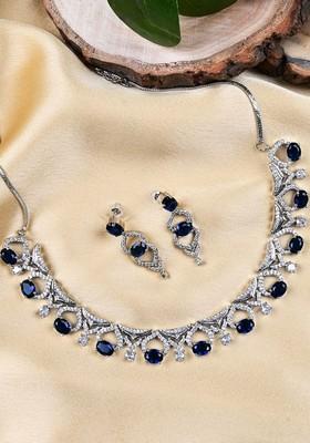 Rhodium Plated Cz And Ad Studded Jewellery Set