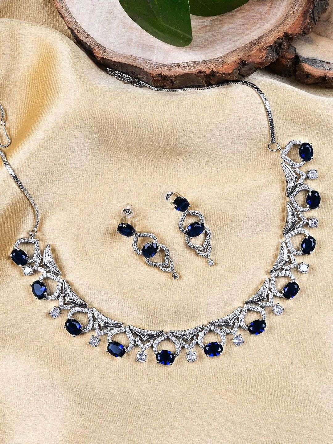 Rhodium Plated Cz And Ad Studded Jewellery Set - Indya