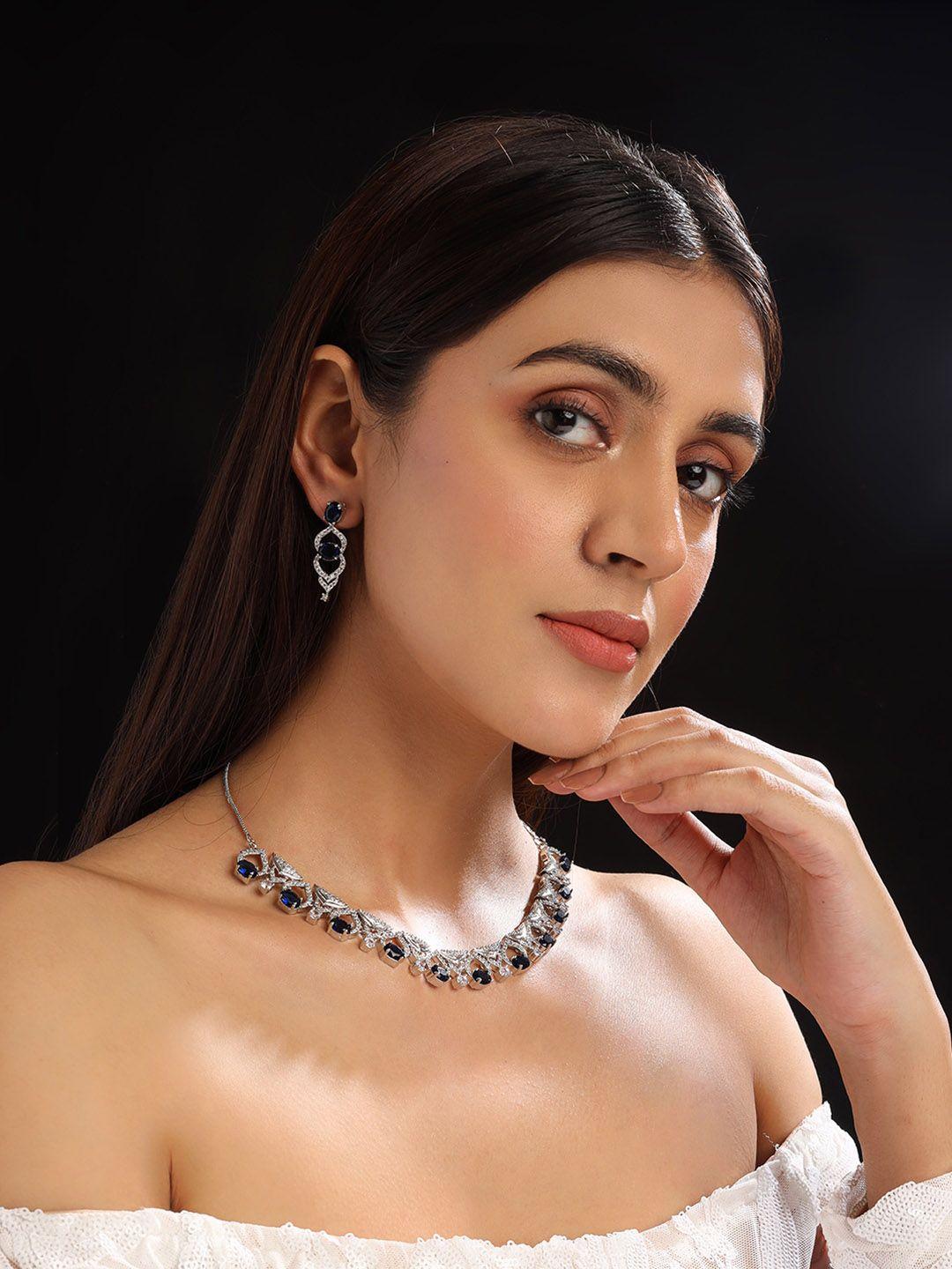 Rhodium Plated Cz And Ad Studded Jewellery Set
