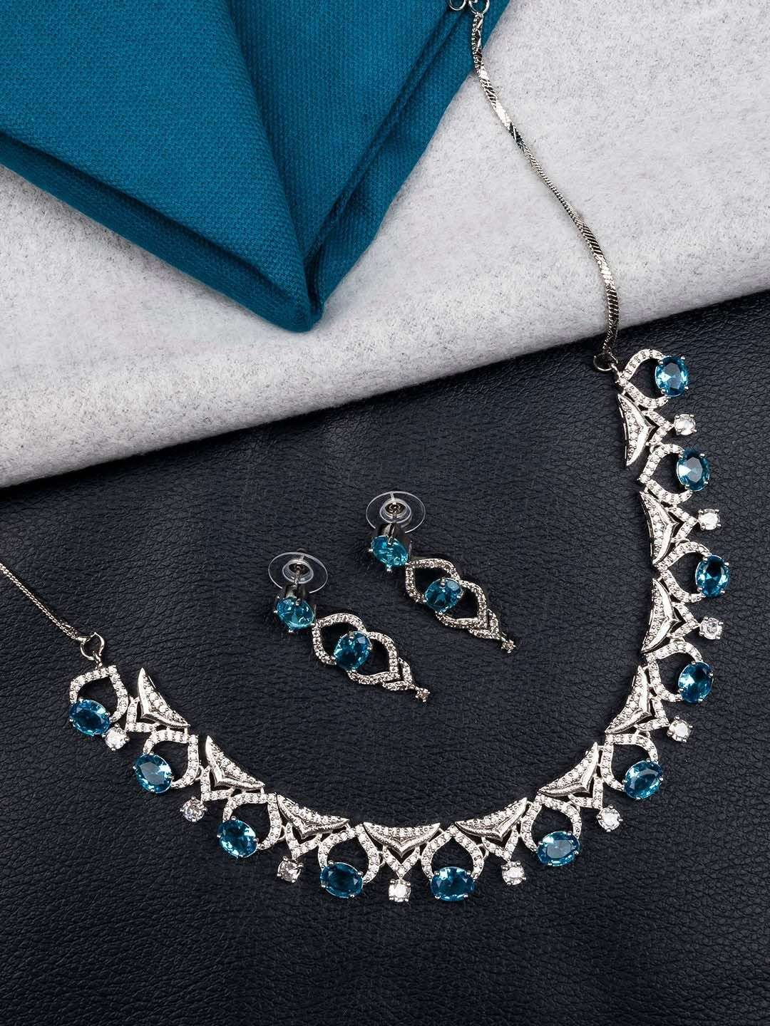 Rhodium Plated Cz And Ad Studded Jewellery Set - Indya