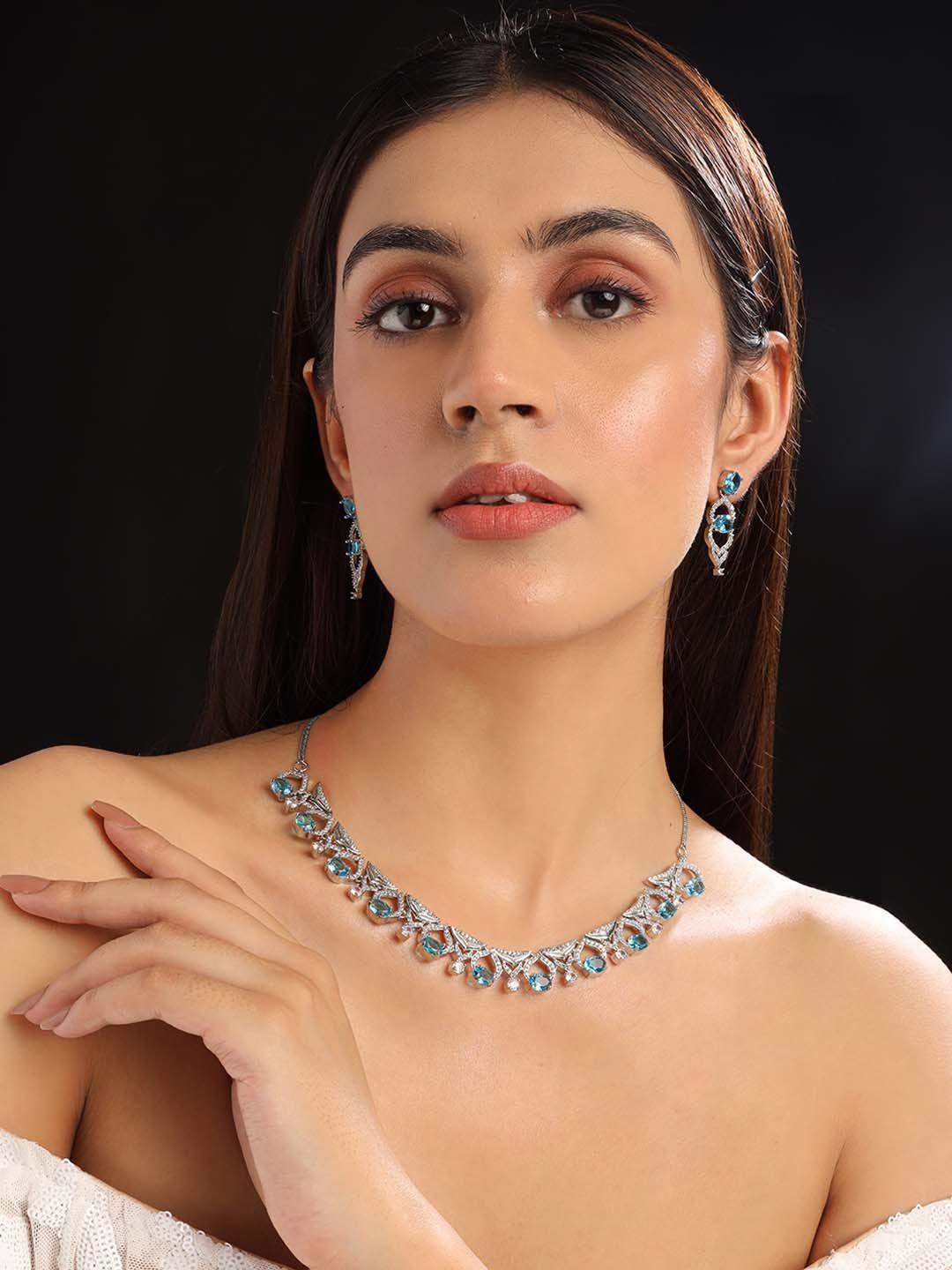 Rhodium Plated Cz And Ad Studded Jewellery Set