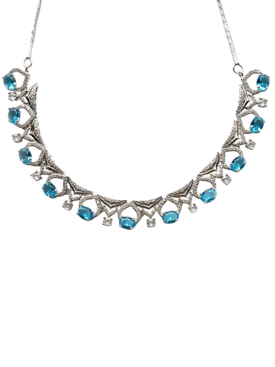 Rhodium Plated Cz And Ad Studded Jewellery Set - Indya