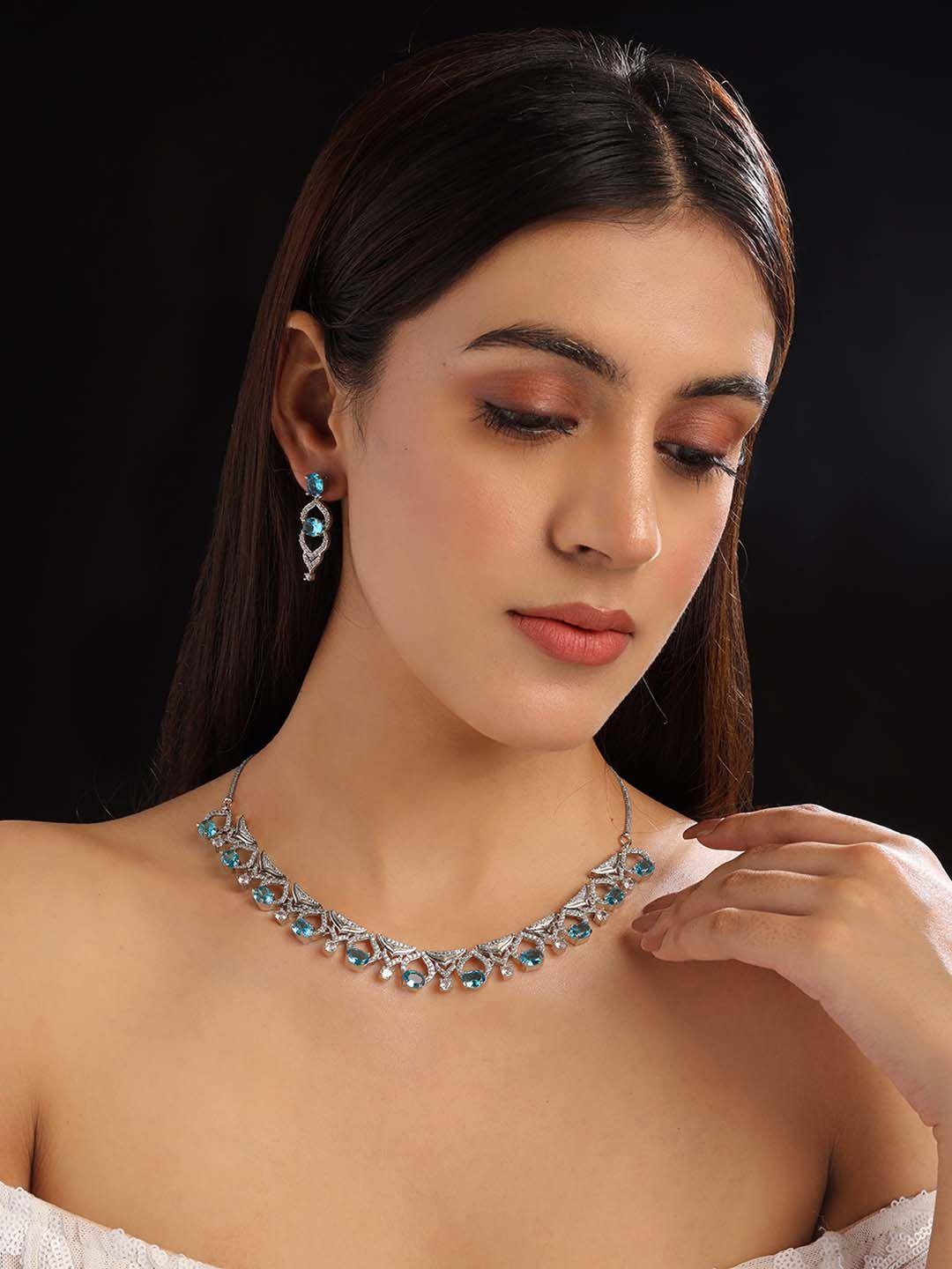 Rhodium Plated Cz And Ad Studded Jewellery Set