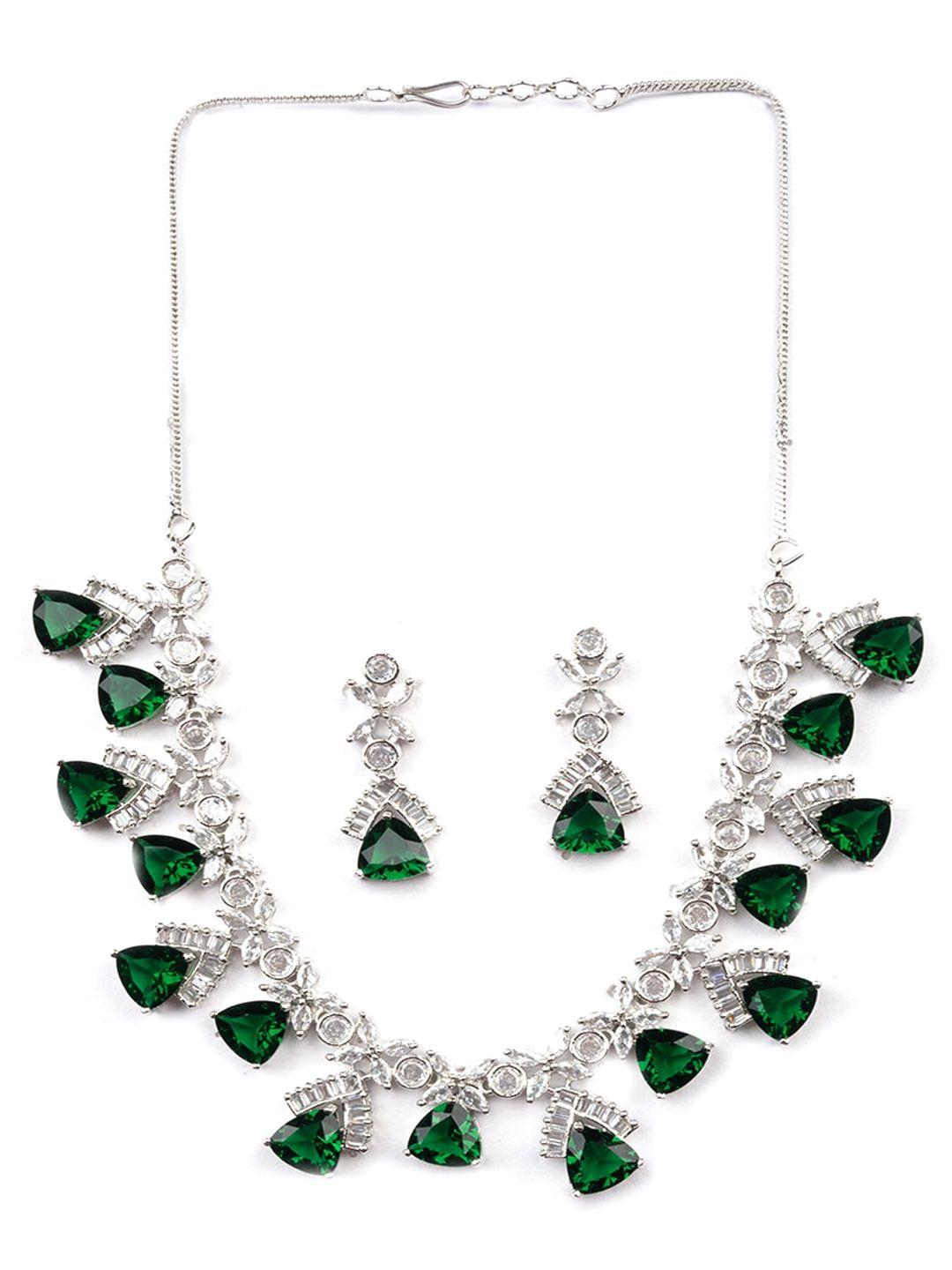 Silver Plated Cz And Ad Studded Jewellery Set