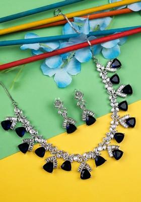 Silver Plated Cz And Ad Studded Jewellery Set