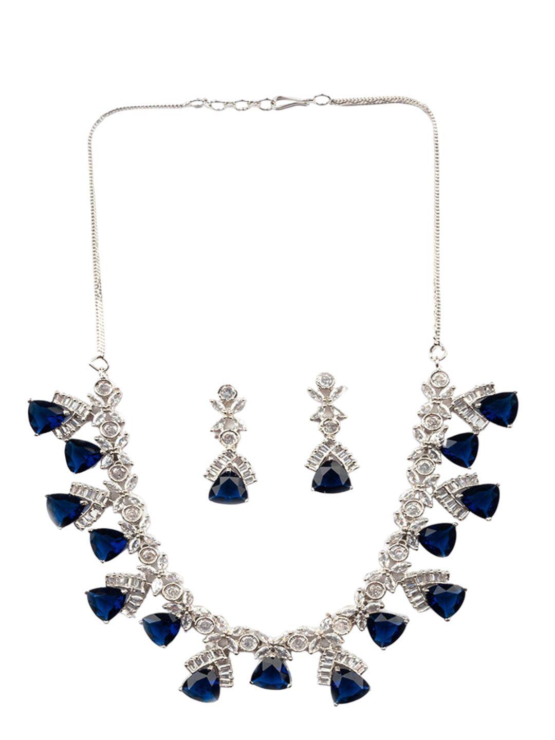 Silver Plated Cz And Ad Studded Jewellery Set