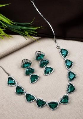 Silver Plated Cz Studded Jewellery Set