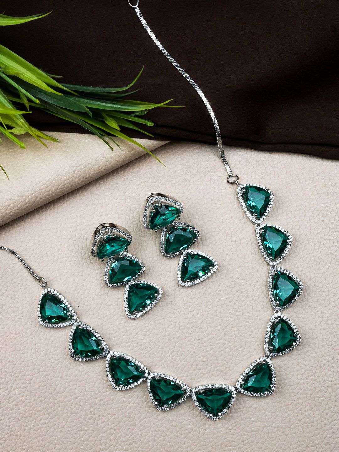 Silver Plated Cz Studded Jewellery Set - Indya