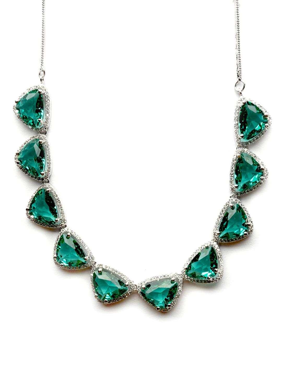 Silver Plated Cz Studded Jewellery Set - Indya