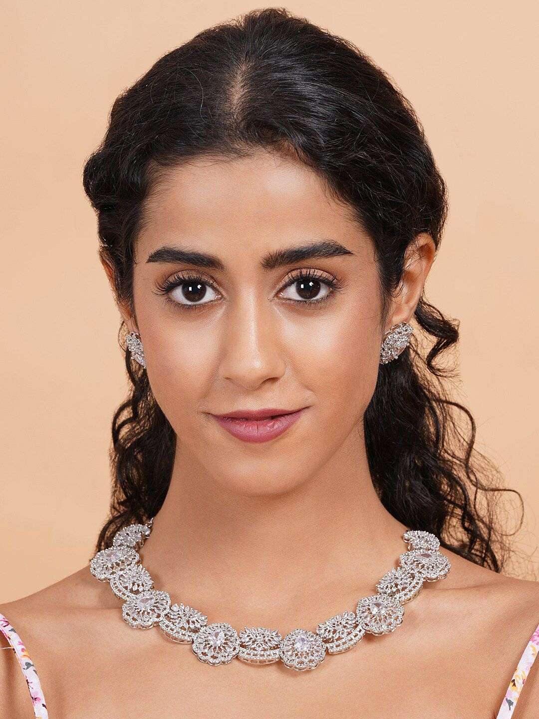 Silver Plated Cz And Ad Studded Jewellery Set - Indya