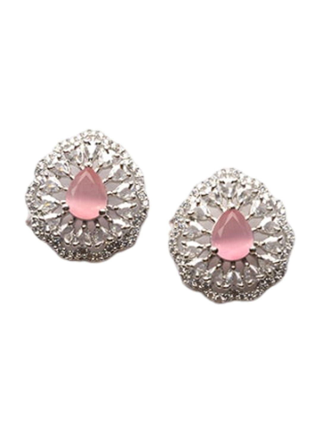 Silver Plated Cz And Ad Studded Flower Motif Jewellery Set