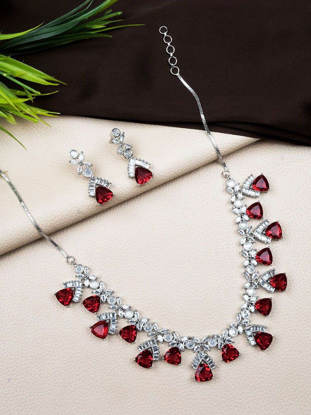Silver Plated Cz And Ad Studded Jewellery Set - Indya