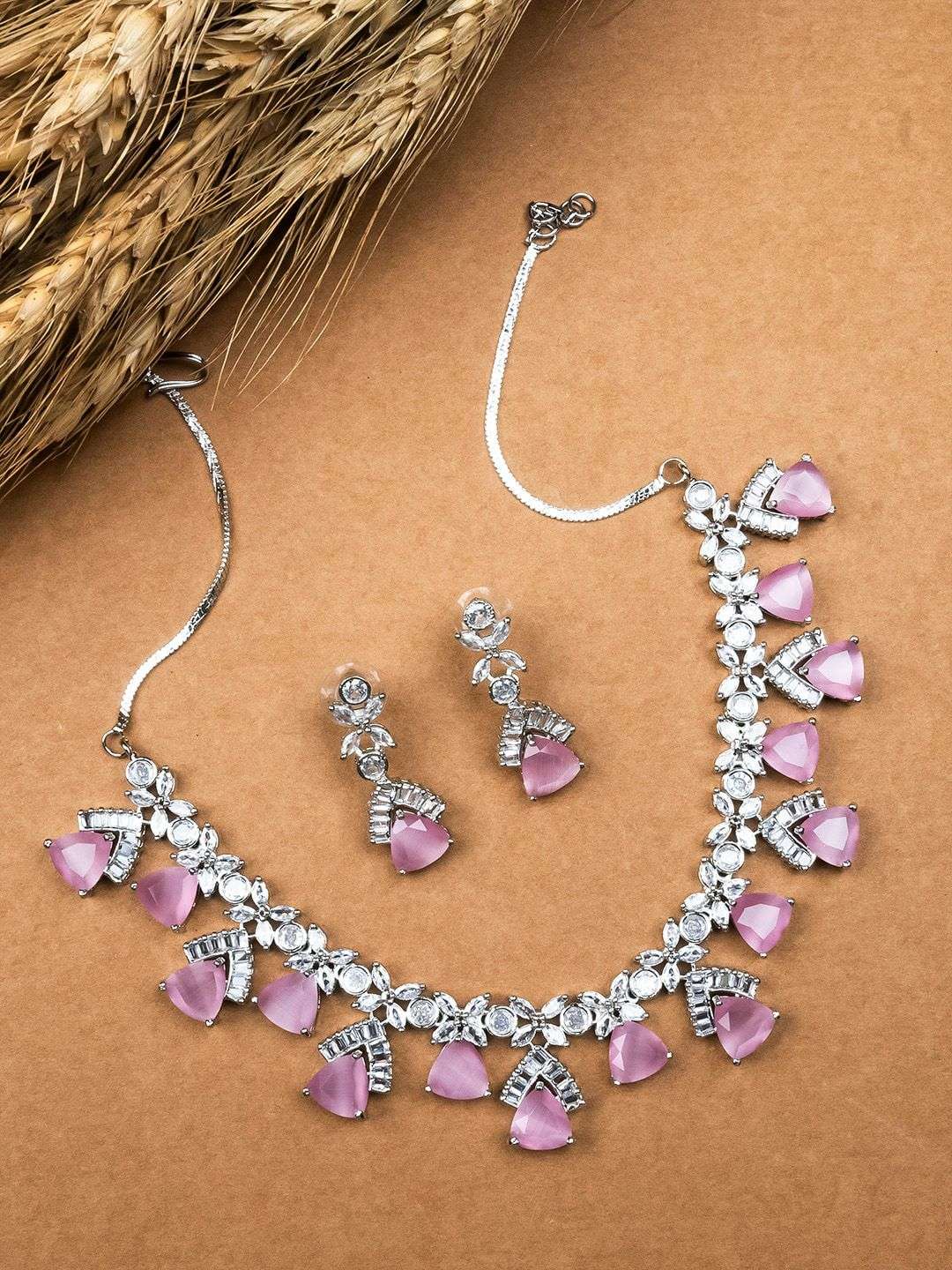Silver Plated Cz And Ad Studded Jewellery Set - Indya