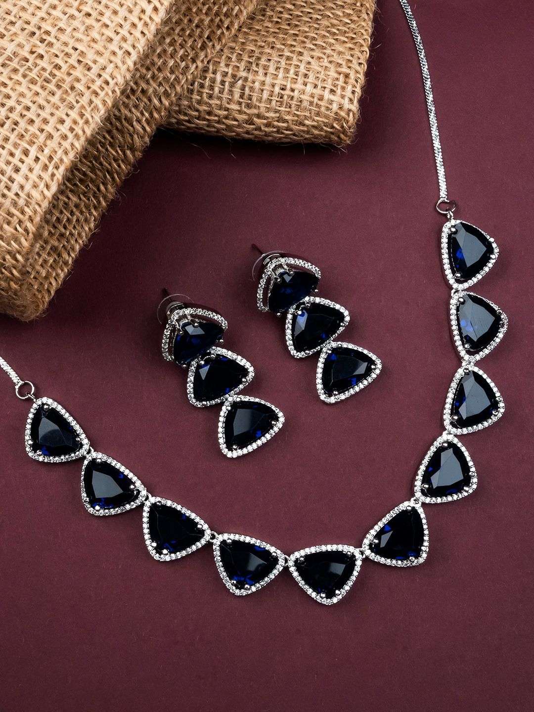 Silver Plated Cz Studded Jewellery Set - Indya