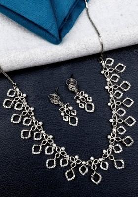 Silver Plated Cz Studded Jewellery Set