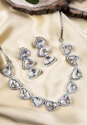 Silver Plated Cz Studded Jewellery Set