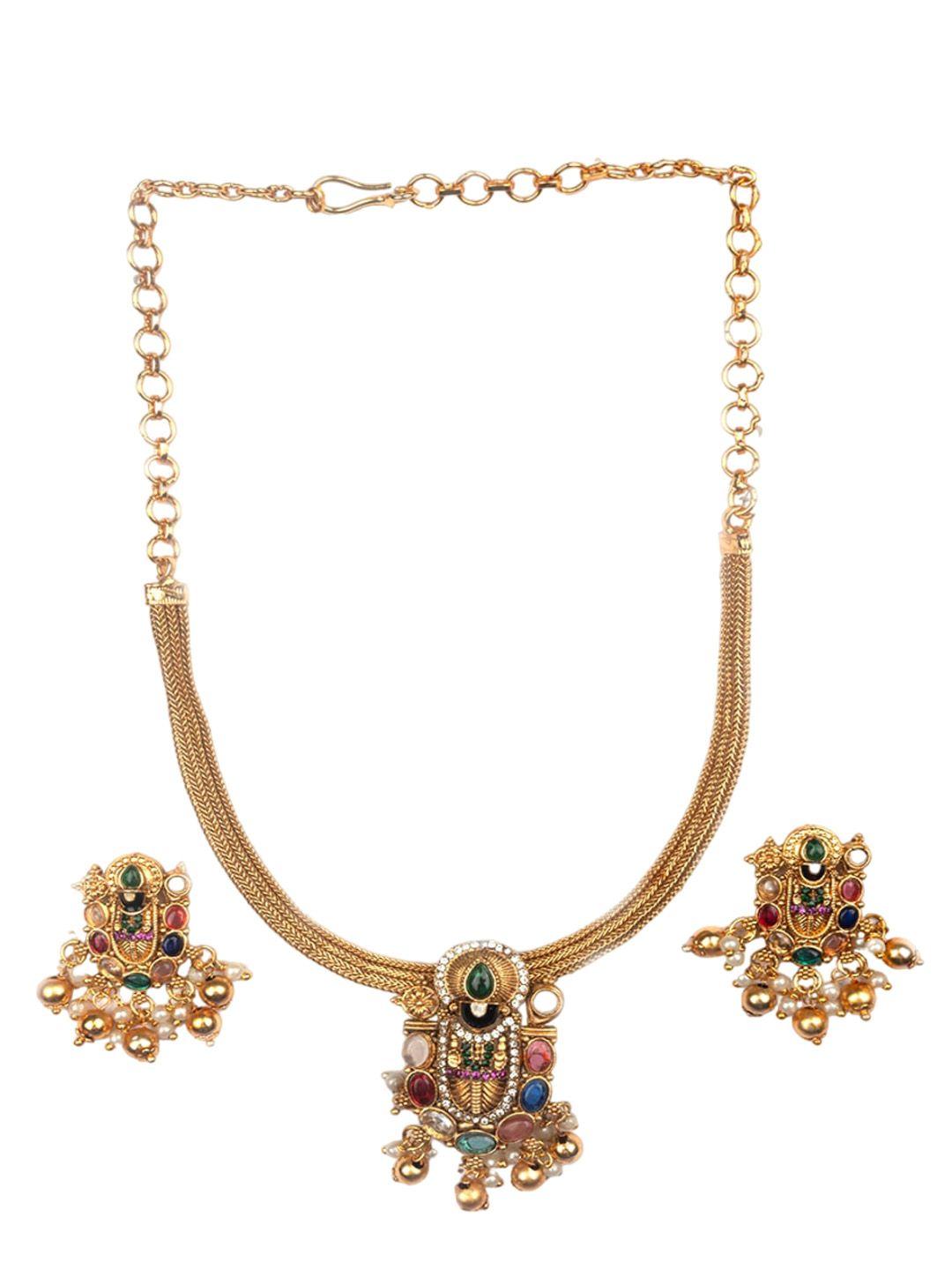 Gold Plated Stone Studded Lord Tirupati Jewellery Set