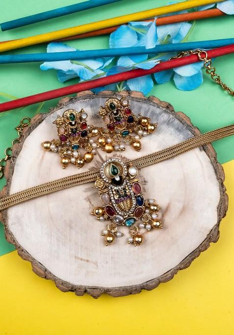 Gold Plated Stone Studded Lord Tirupati Jewellery Set