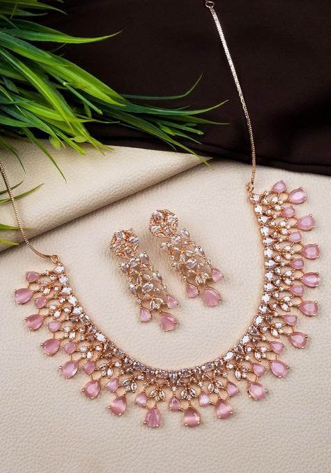 Rose Gold Plated American Diamond Jewellery Set