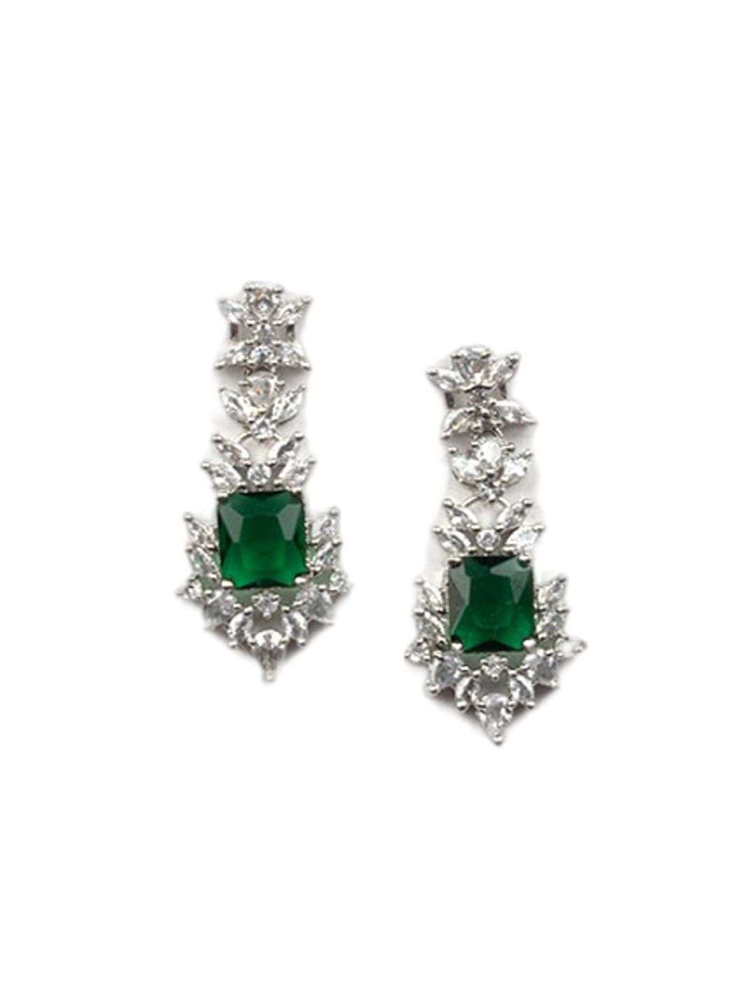 Silver Plated Ad Studded Leaf Pendant Set - Indya