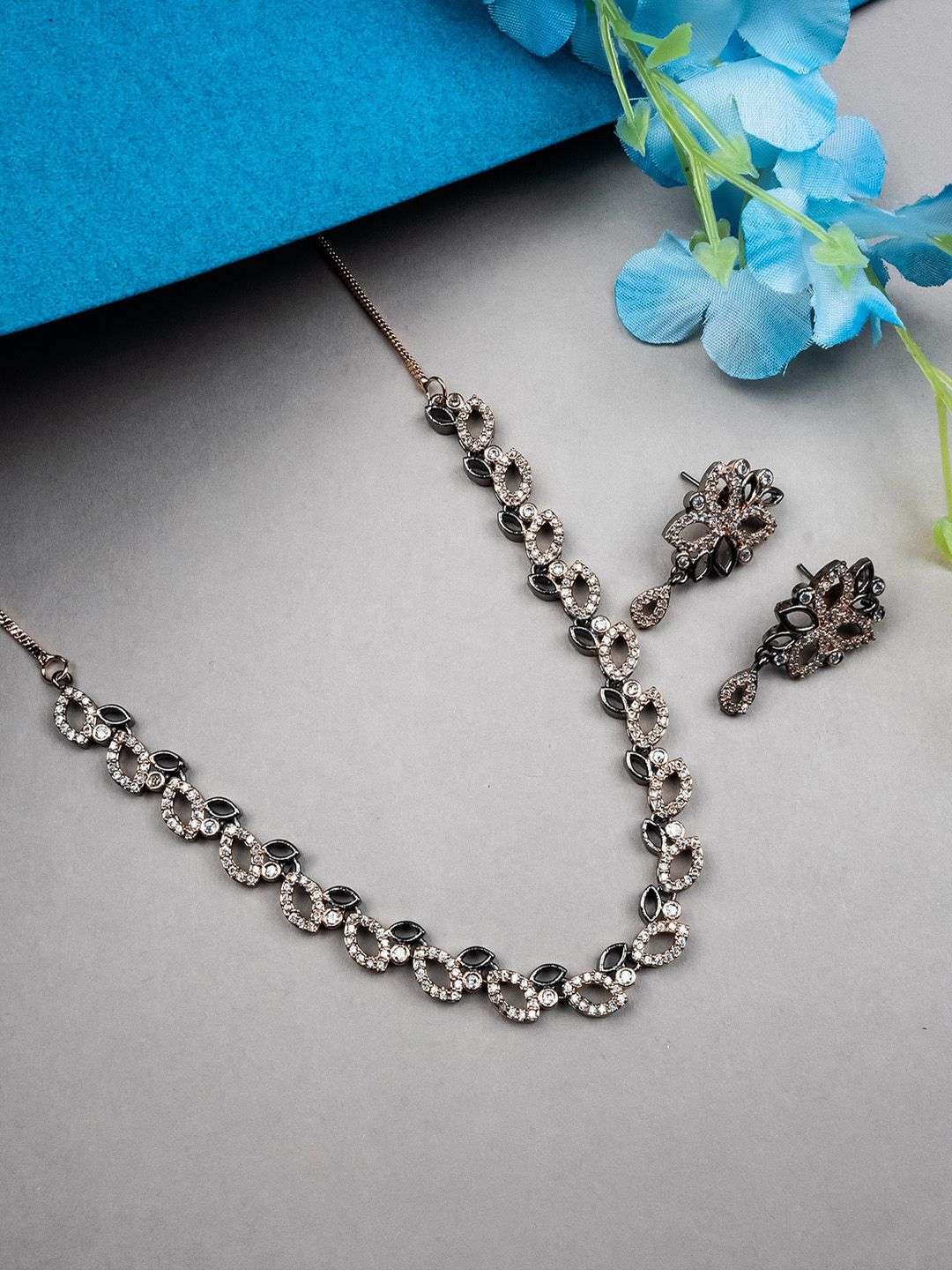 Rhodium Plated Ad Studded Bela Jewellery Set - Indya
