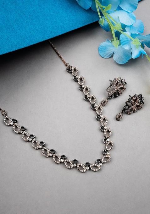 Rhodium Plated Ad Studded Bela Jewellery Set