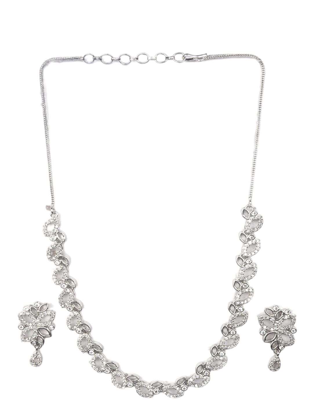 Silver Plated Ad Studded Jewellery Set - Indya