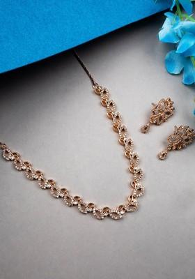 Rose Gold Plated Ad Studded Jewellery Set