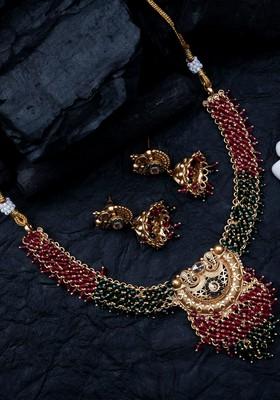 Gold Plated Hydra Beaded Necklace And Earrings