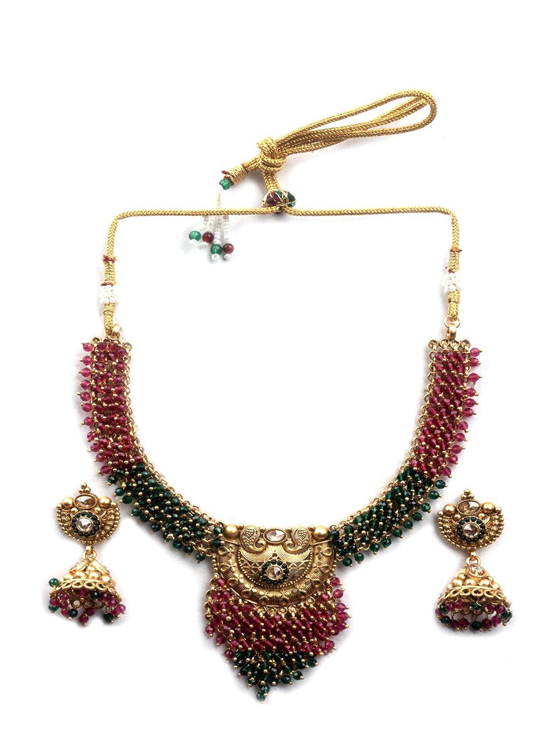 Gold Plated Hydra Beaded Necklace And Earrings