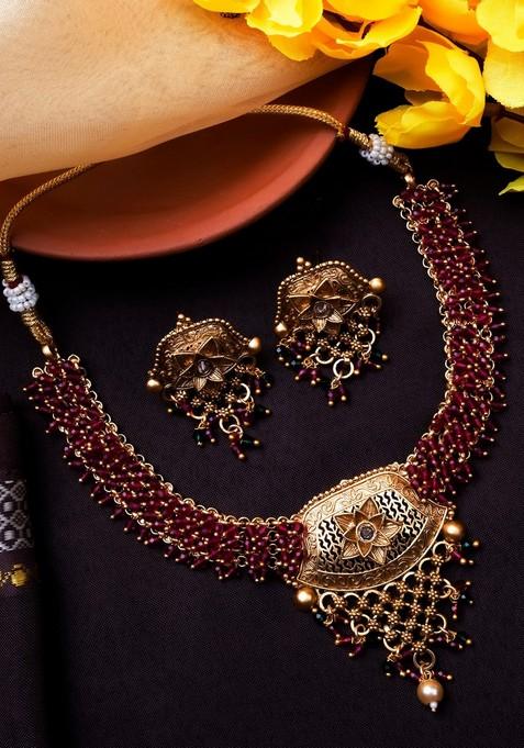 Gold Plated Necklace And Earrings