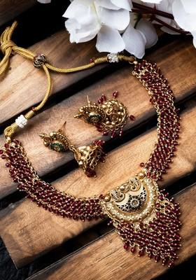 Gold Plated Hydra Beaded Necklace And Earrings