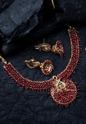 Gold Plated Hydra Beaded Necklace And Earrings