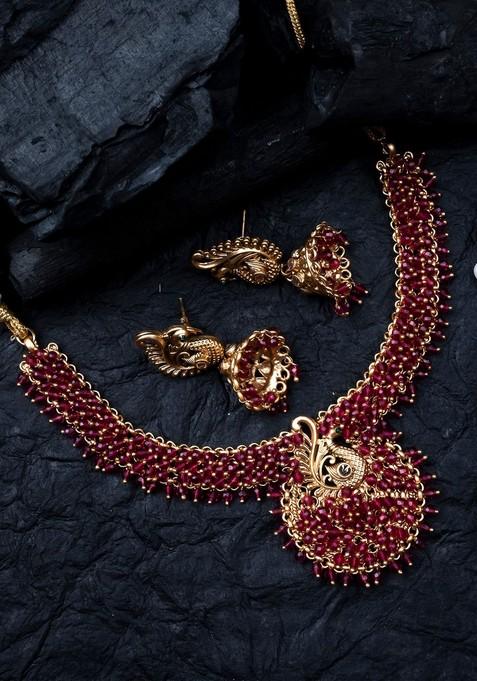 Gold Plated Hydra Beaded Necklace And Earrings