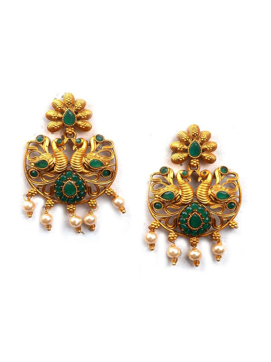 Gold Plated Stone Studded And Beaded Temple Jewellery Set - Indya